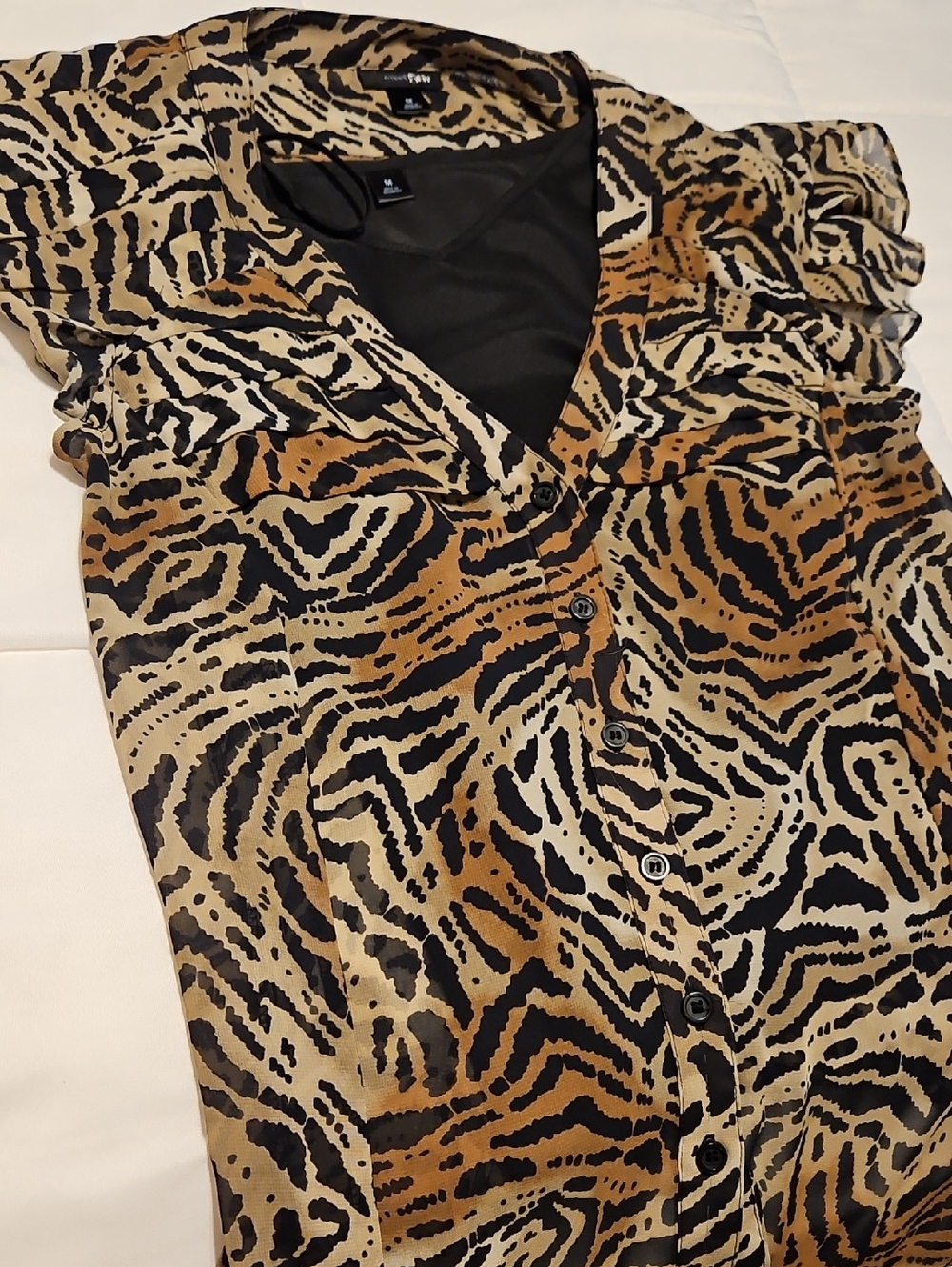 East 5th Animal Print Button Front Blouse in Black and Brown